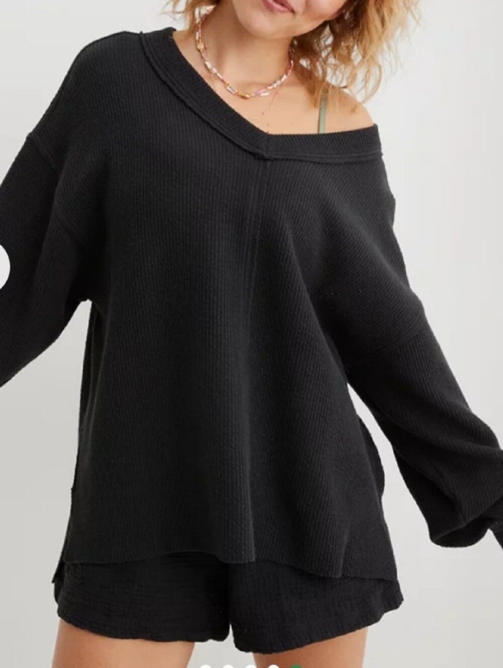 AERIE VNECK WAFFLE Wonder TextureLONG SLEEVE TOP XS